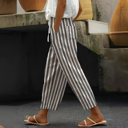 Women's Wide Leg Pants with Floral Print, Pockets, and Elastic Waist - 3