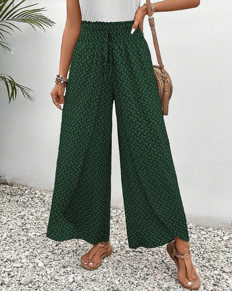 Femme Pantalon Large à Taille Haute Élastiquée avec Imprimé Graphique
