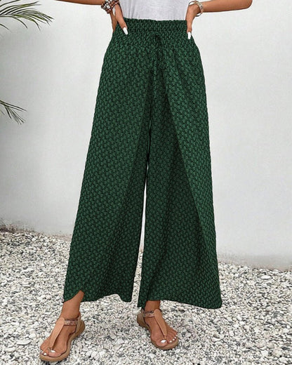 Women's High-Waisted Wide Leg Pants with Graphic Print - 12