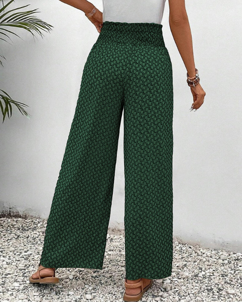 Femme Pantalon Large à Taille Haute Élastiquée avec Imprimé Graphique
