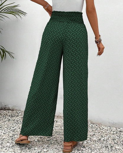 Women's High-Waisted Wide Leg Pants with Graphic Print - 13