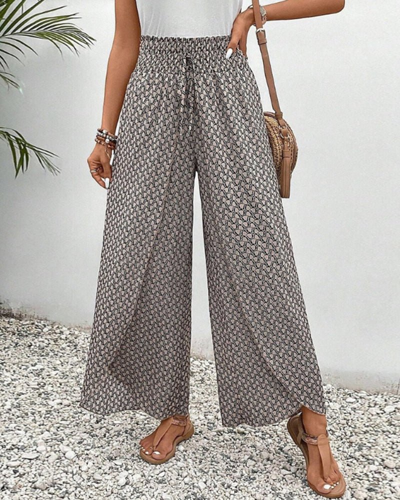 Women's High-Waisted Wide Leg Pants with Graphic Print - 2