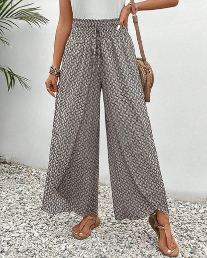 Women's High-Waisted Wide Leg Pants with Graphic Print - 2