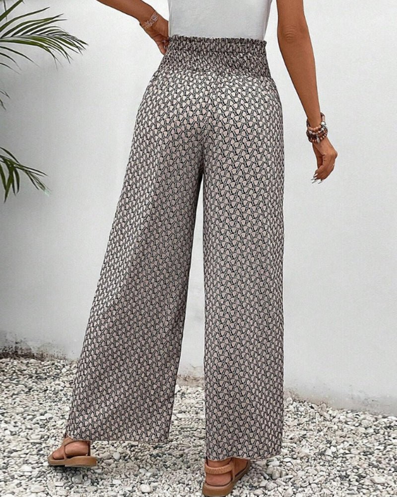 Femme Pantalon Large à Taille Haute Élastiquée avec Imprimé Graphique