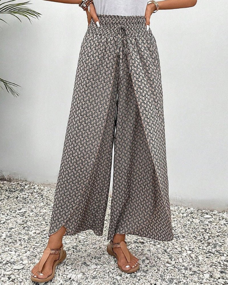Femme Pantalon Large à Taille Haute Élastiquée avec Imprimé Graphique