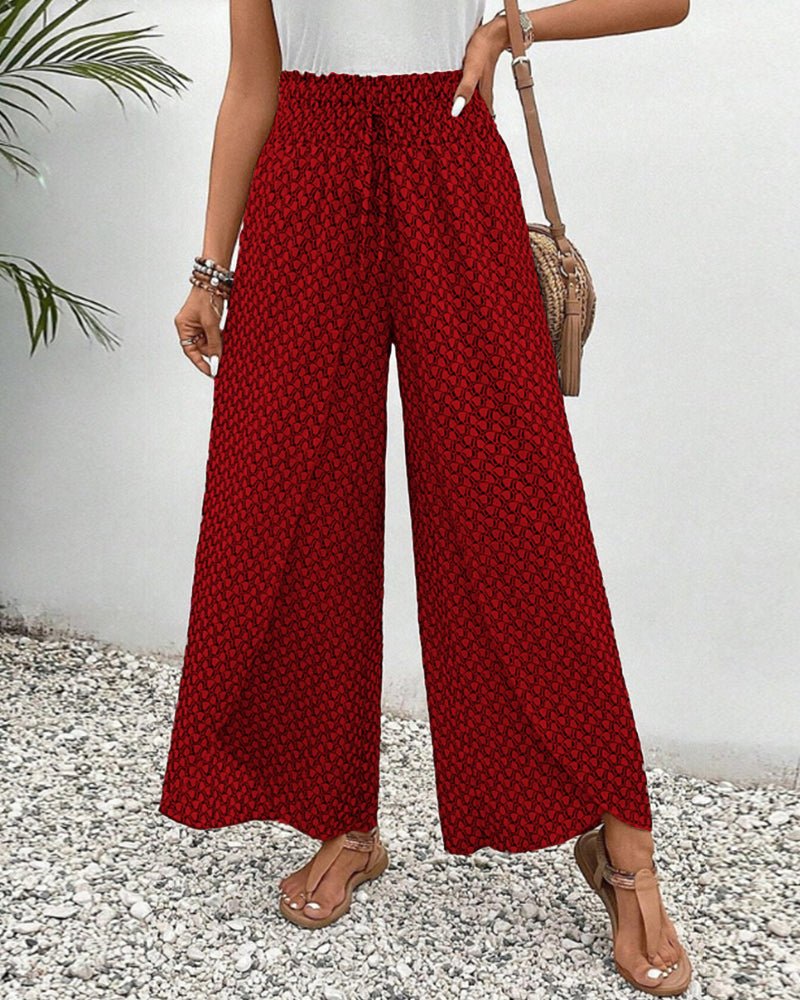 Femme Pantalon Large à Taille Haute Élastiquée avec Imprimé Graphique