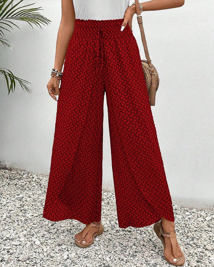 Women's High-Waisted Wide Leg Pants with Graphic Print - 6
