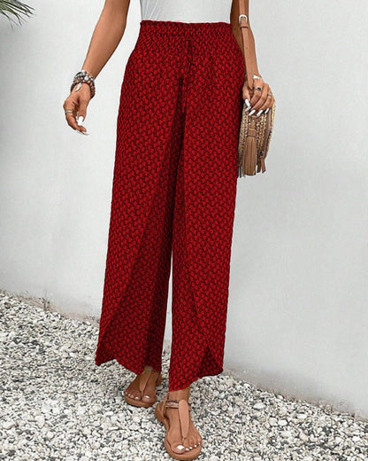 Women's High-Waisted Wide Leg Pants with Graphic Print - 7