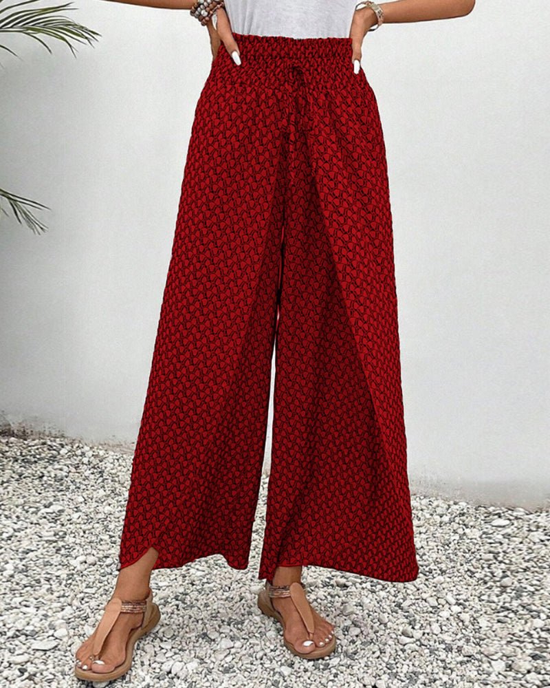 Femme Pantalon Large à Taille Haute Élastiquée avec Imprimé Graphique