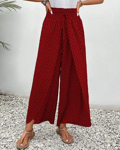 Women's High-Waisted Wide Leg Pants with Graphic Print - 8