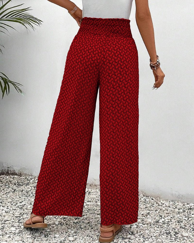 Femme Pantalon Large à Taille Haute Élastiquée avec Imprimé Graphique