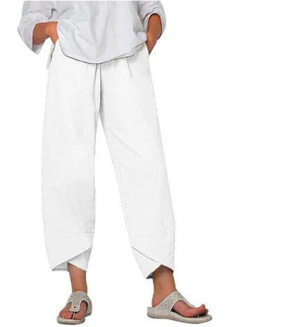 Women’s Cropped Wide Pants with Crossed Hem and Pockets - 10