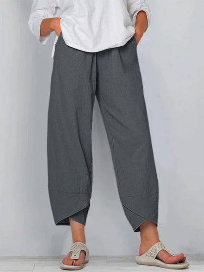 Women’s Cropped Wide Pants with Crossed Hem and Pockets - 11