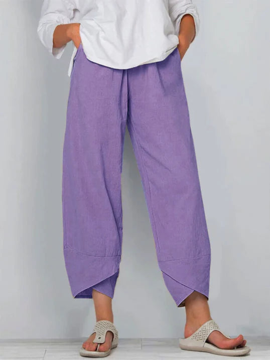 Women’s Cropped Wide Pants with Crossed Hem and Pockets - 3