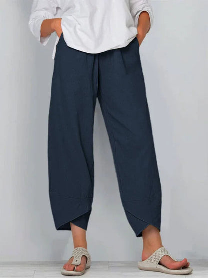 Women’s Cropped Wide Pants with Crossed Hem and Pockets - 5