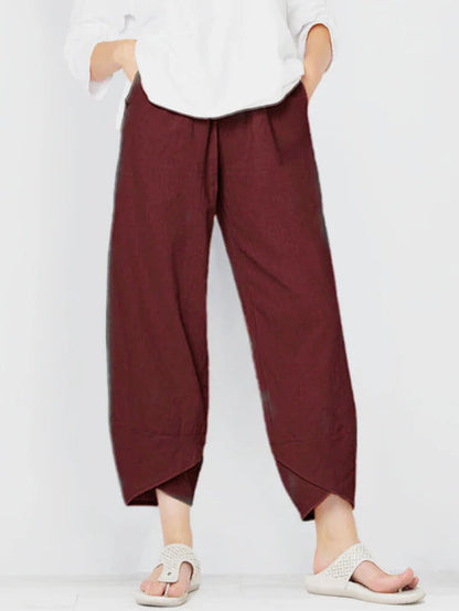 Women’s Cropped Wide Pants with Crossed Hem and Pockets - 7