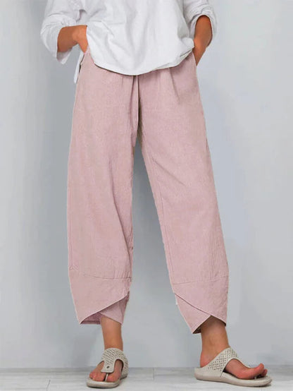 Women’s Cropped Wide Pants with Crossed Hem and Pockets - 8