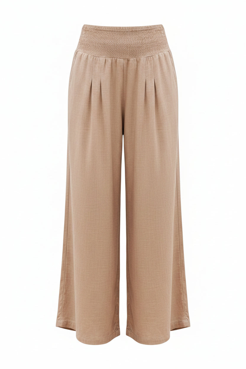 Femme Pantalon Large Taille Haute Froncée avec Poches