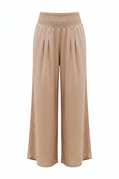 Femme Pantalon Large Taille Haute Froncée avec Poches