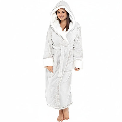 Women's Long Hooded Robe with Belt - 1