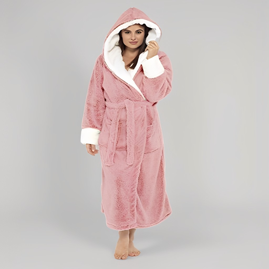 Femme Peignoir Long à Capuche avec Ceinture