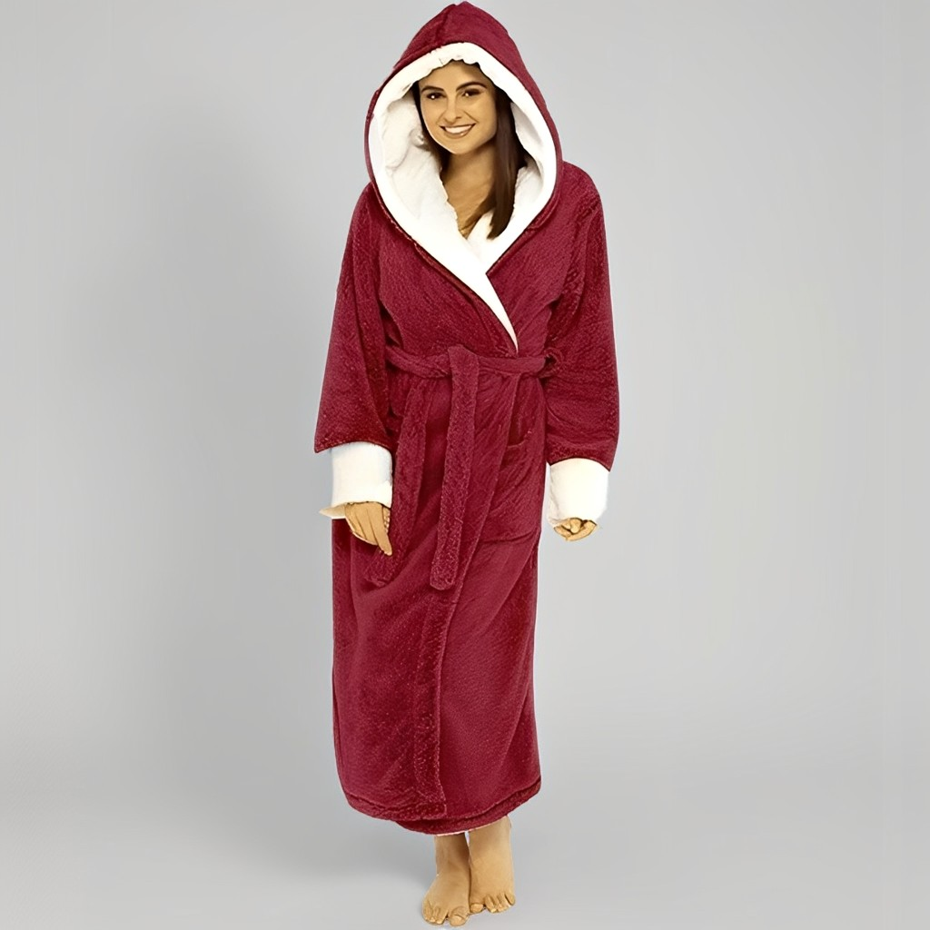 Femme Peignoir Long à Capuche avec Ceinture