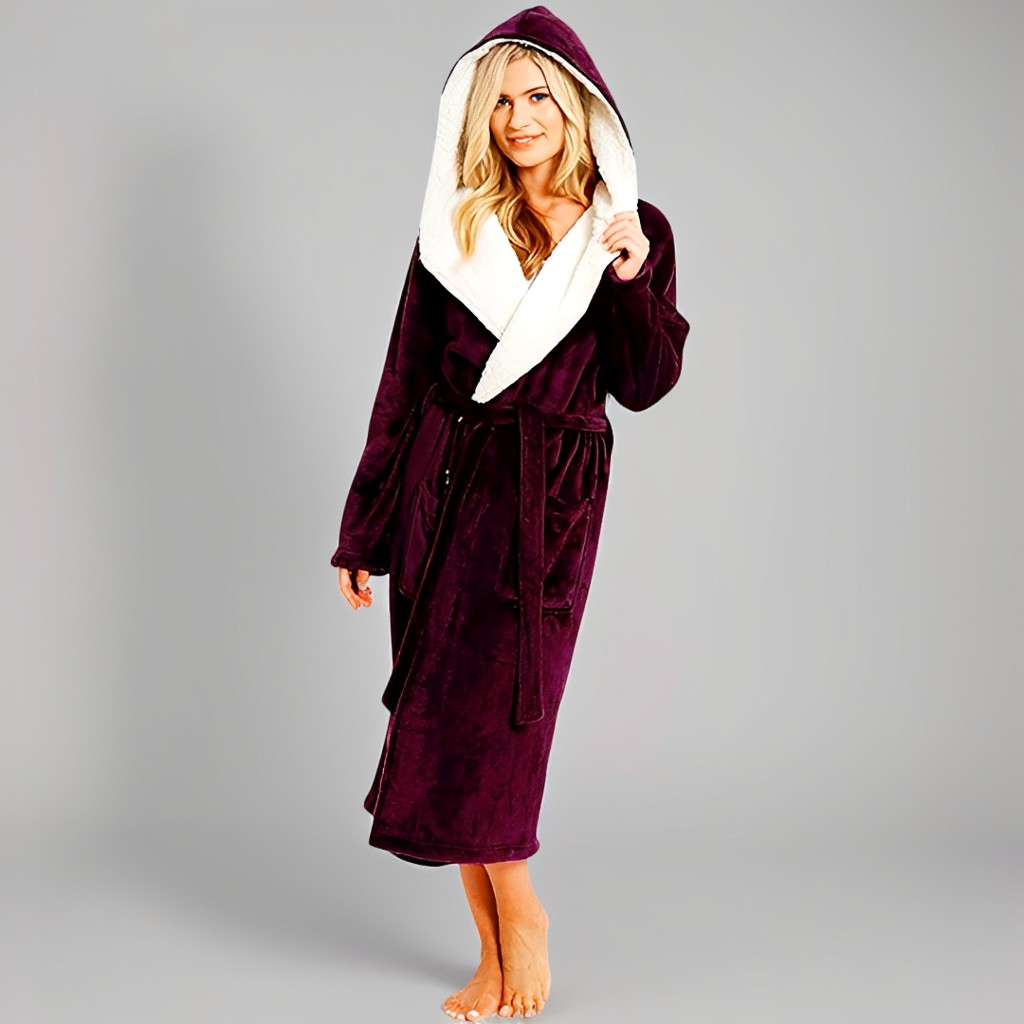 Women's Long Hooded Robe with Belt - 7