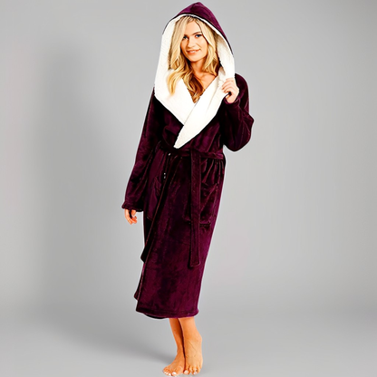 Women's Long Hooded Robe with Belt - 7