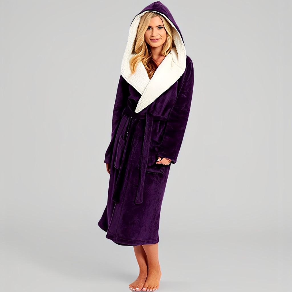 Women's Long Hooded Robe with Belt - 8