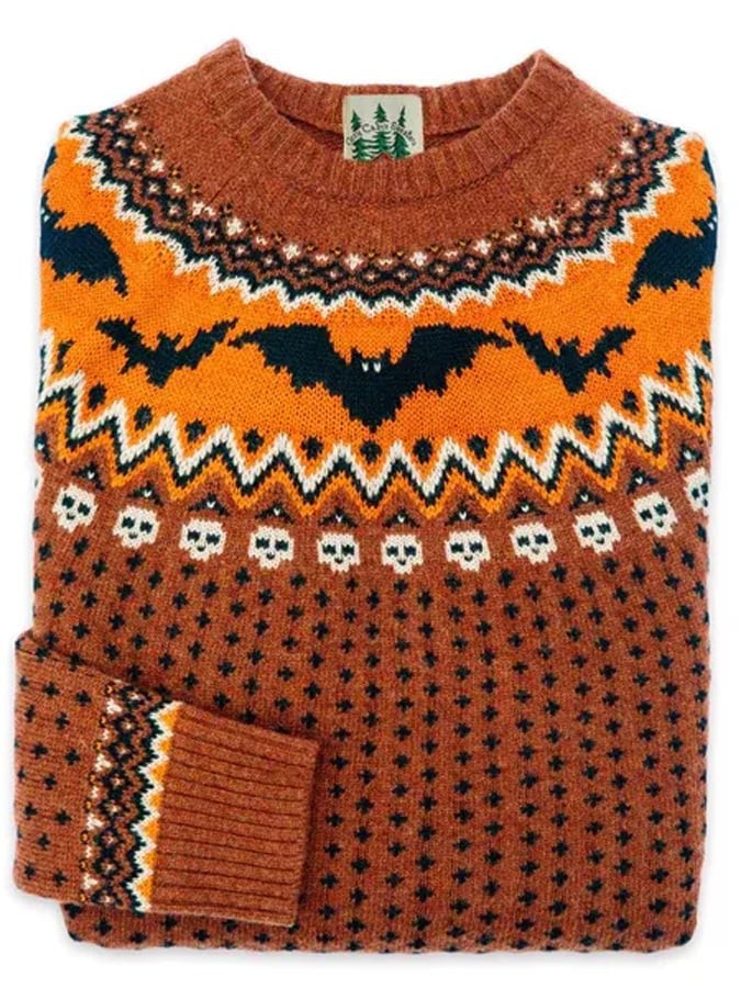 Femme Pull Col Rond Manches Longues Motif Fair Isle Automne et Halloween