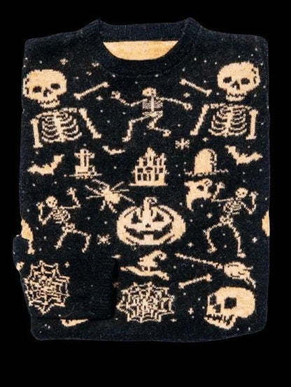 Femme Pull Col Rond Manches Longues Motif Fair Isle Automne et Halloween