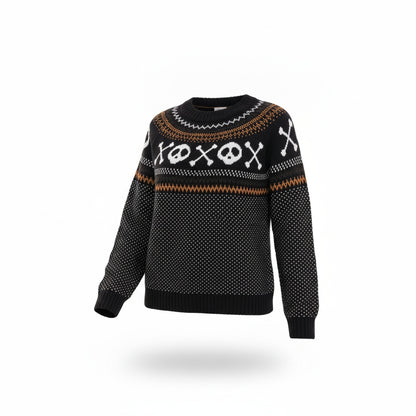 Femme Pull Halloween Motif Crâne et Fantôme Col Rond Manches Longues Coupe Décontractée