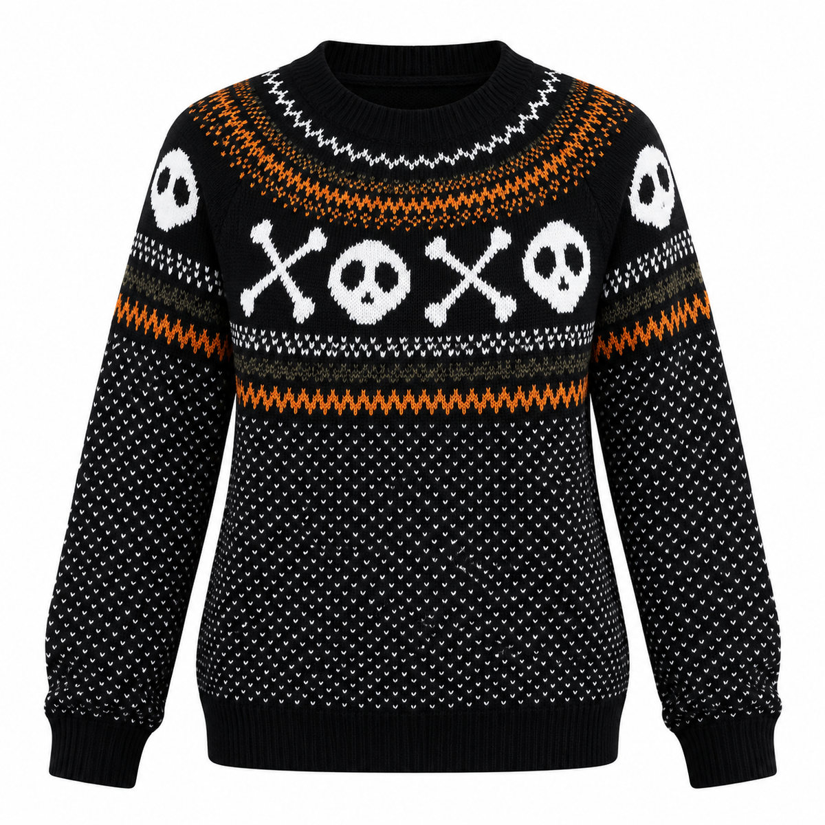 Femme Pull Halloween Motif Crâne et Fantôme Col Rond Manches Longues Coupe Décontractée