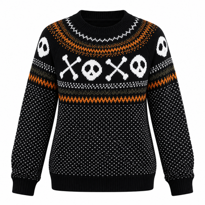 Femme Pull Halloween Motif Crâne et Fantôme Col Rond Manches Longues Coupe Décontractée