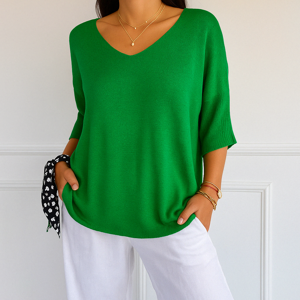 Femme Pull Manches Trois-Quarts Col V Oversize