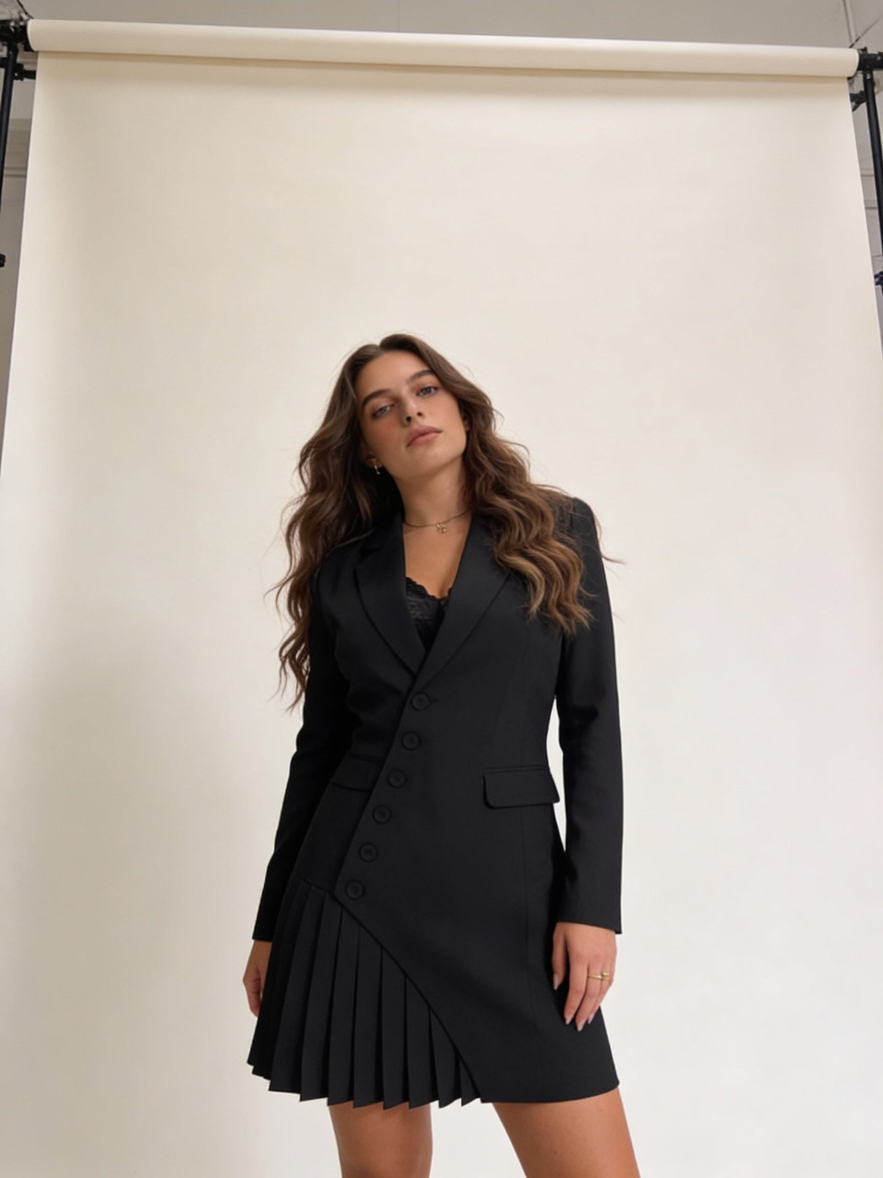 Femme Robe Blazer Courte avec Revers et Ourlet Plissé 3