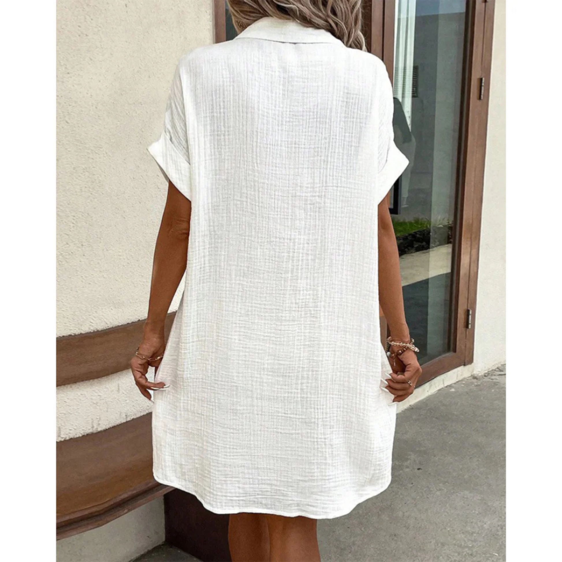 Femme Robe Chemise Courte à Boutons avec Poches Oversize