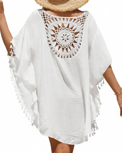 Femme Robe de Plage Boho avec Découpé Crochet et Franges