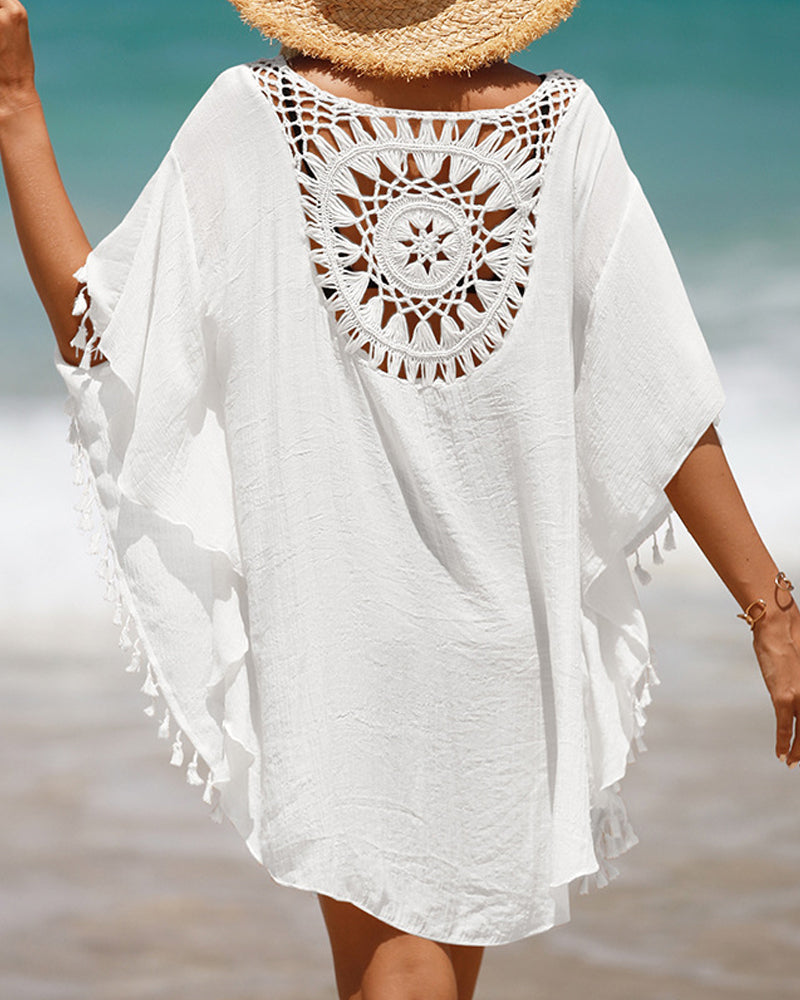 Femme Robe de Plage Boho avec Découpé Crochet et Franges