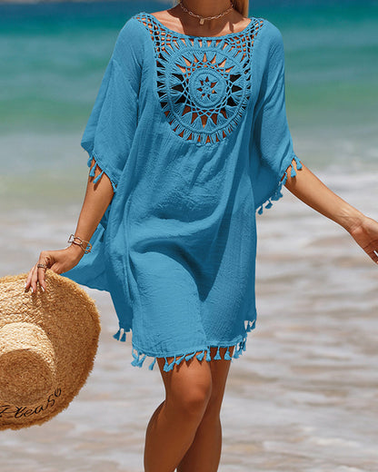 Femme Robe de Plage Boho avec Découpé Crochet et Franges