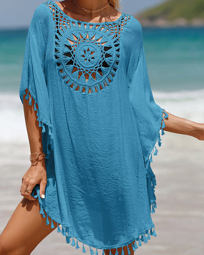 Femme Robe de Plage Boho avec Découpé Crochet et Franges