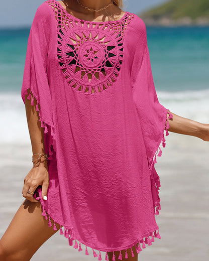 Femme Robe de Plage Boho avec Découpé Crochet et Franges