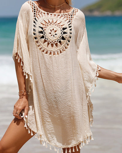 Femme Robe de Plage Boho avec Découpé Crochet et Franges