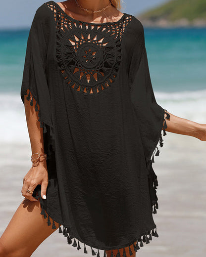 Femme Robe de Plage Boho avec Découpé Crochet et Franges