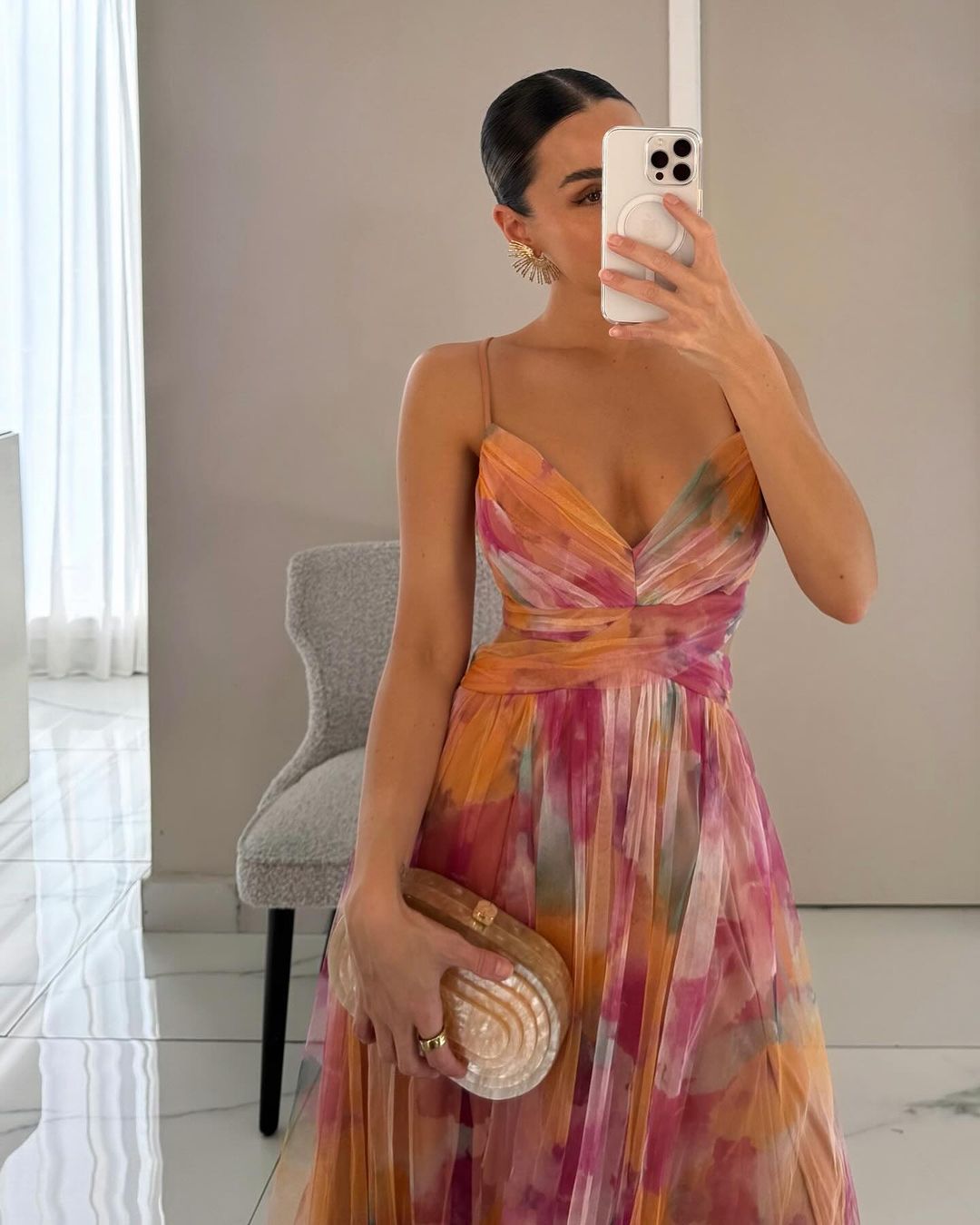 Femme Robe de Soirée Longue à Fines Bretelles et Décolleté en V Ligne A Imprimé Fleuri