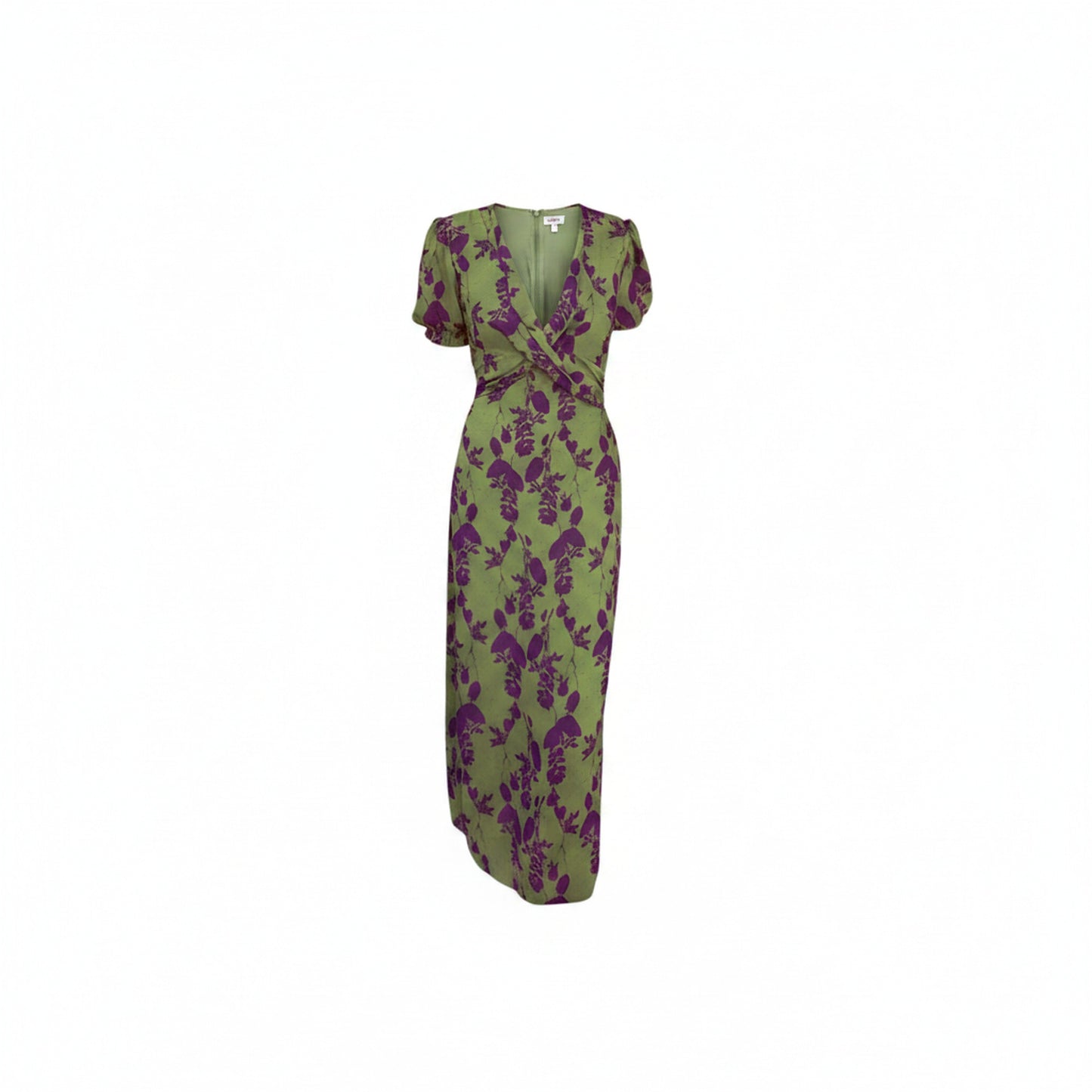 Femme Robe Longue à Imprimé Floral avec Col en V et Manches Courtes Bouffantes