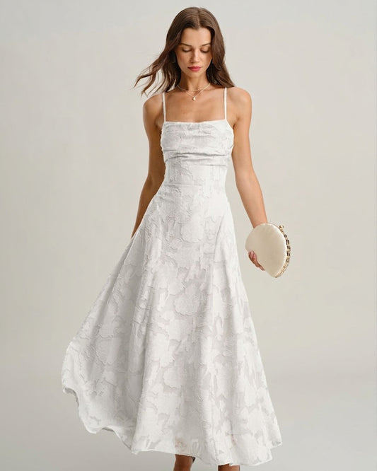 Femme Robe Longue Sans Manches à Encolure Carrée et Dos Croisé en A-Line