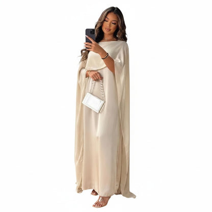 Women’s Maxi Dress with Round Neck and Flowing Cape Sleeves - 1