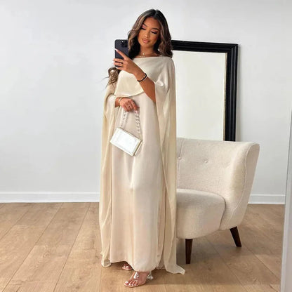 Women’s Maxi Dress with Round Neck and Flowing Cape Sleeves - 2