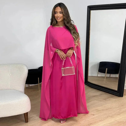 Women’s Maxi Dress with Round Neck and Flowing Cape Sleeves - 3